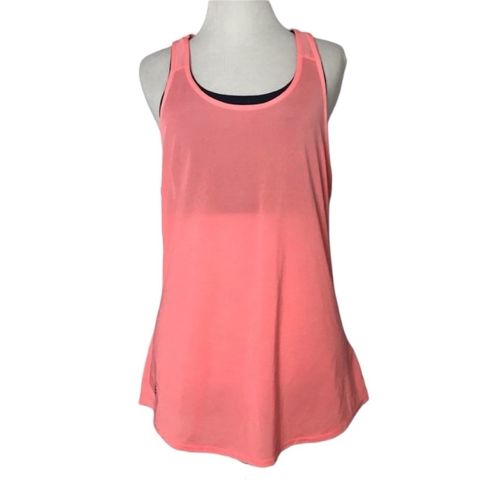 Athleta Women’s Coral and Navy Blue Built in Sports Bra Racerback Tank Top